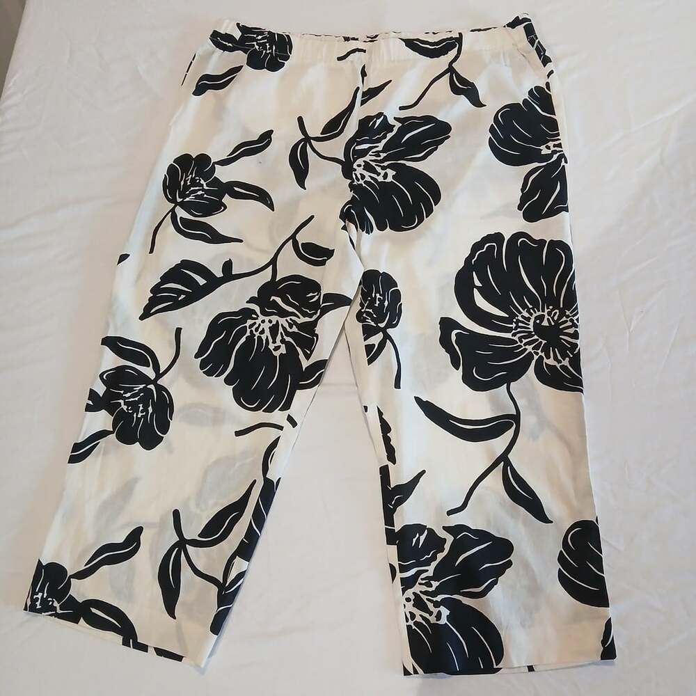 Talbots Black and White Floral Pull-On Pants Size 2XP